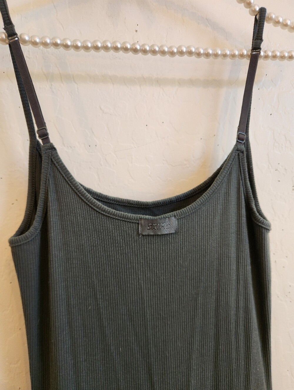 SKIMS Olive Ribbed Slim Camisole with Adjustable Straps
